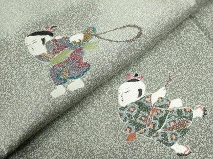 平和屋着物●訪問着　本場染大島紬　総刺繍　童子　正絹　逸品　CABB4435yc