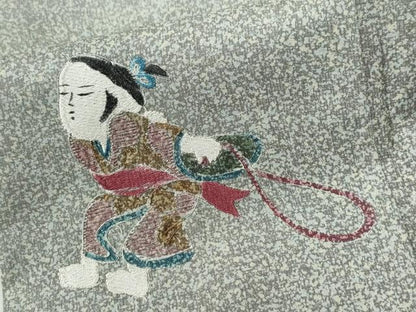 平和屋着物●訪問着　本場染大島紬　総刺繍　童子　正絹　逸品　CABB4435yc