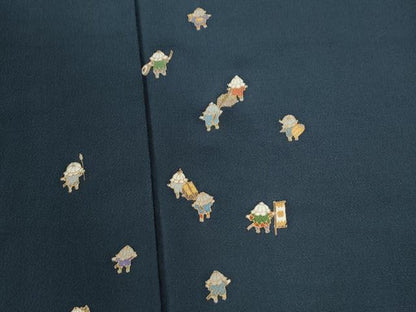 平和屋着物●訪問着　刺繍　人物文　金彩　鬼しぼ縮緬　正絹　逸品　CABB4437yc
