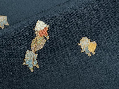 平和屋着物●訪問着　刺繍　人物文　金彩　鬼しぼ縮緬　正絹　逸品　CABB4437yc