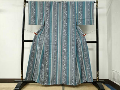 平和屋着物●上質な小紋　縞　舞桜文　正絹　逸品　CABB4439yc