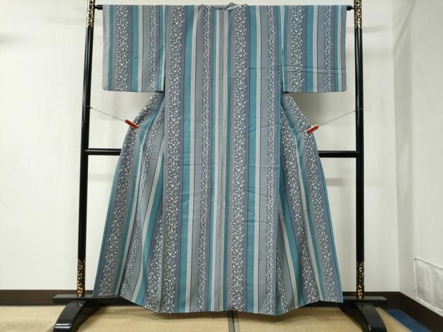 平和屋着物●上質な小紋　縞　舞桜文　正絹　逸品　CABB4439yc