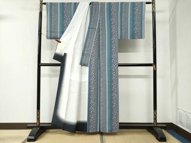 平和屋着物●上質な小紋　縞　舞桜文　正絹　逸品　CABB4439yc