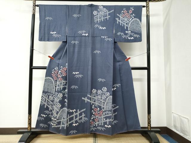 平和屋着物●訪問着　絞り　笹花文　正絹　逸品　CABB4441yc