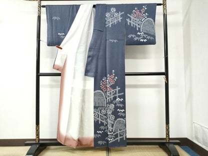 平和屋着物●訪問着　絞り　笹花文　正絹　逸品　CABB4441yc