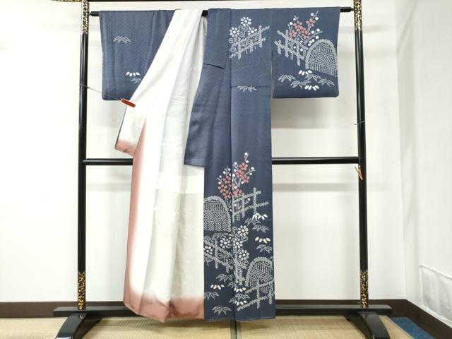 平和屋着物●訪問着　絞り　笹花文　正絹　逸品　CABB4441yc