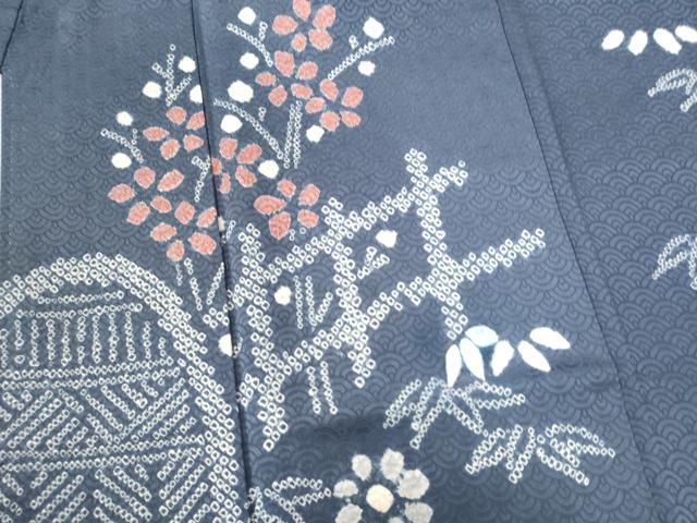 平和屋着物●訪問着　絞り　笹花文　正絹　逸品　CABB4441yc
