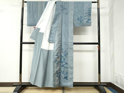 平和屋着物●人間国宝　五代　田畑喜八　訪問着　紬地　刺繍　竜田川文箱花文　正絹　逸品　CABB4442yc