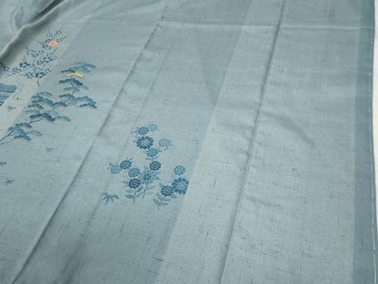 平和屋着物●人間国宝　五代　田畑喜八　訪問着　紬地　刺繍　竜田川文箱花文　正絹　逸品　CABB4442yc