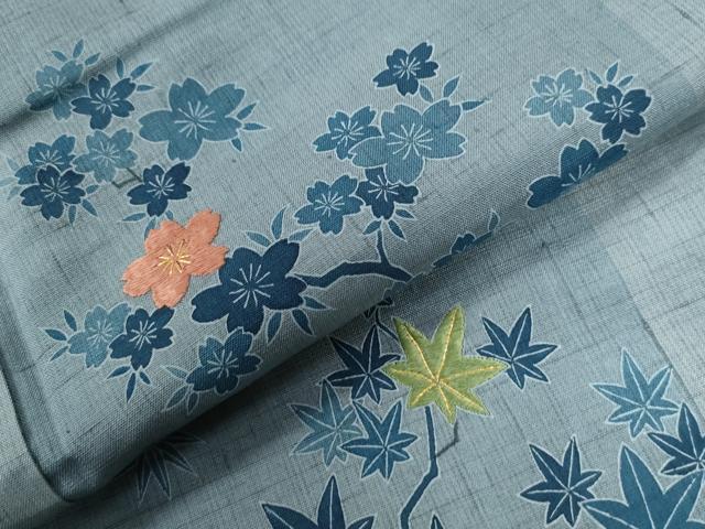 平和屋着物●人間国宝　五代　田畑喜八　訪問着　紬地　刺繍　竜田川文箱花文　正絹　逸品　CABB4442yc