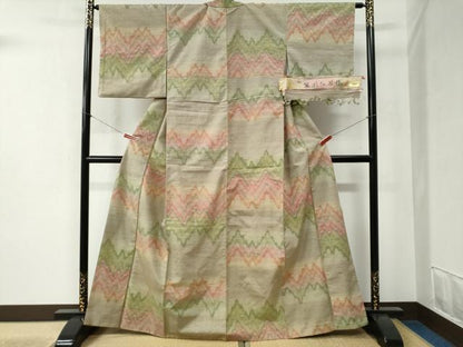 平和屋着物●筬園紅花紬　米沢　草木染　吉祥文　証紙付き　正絹　逸品　CABB4444yc
