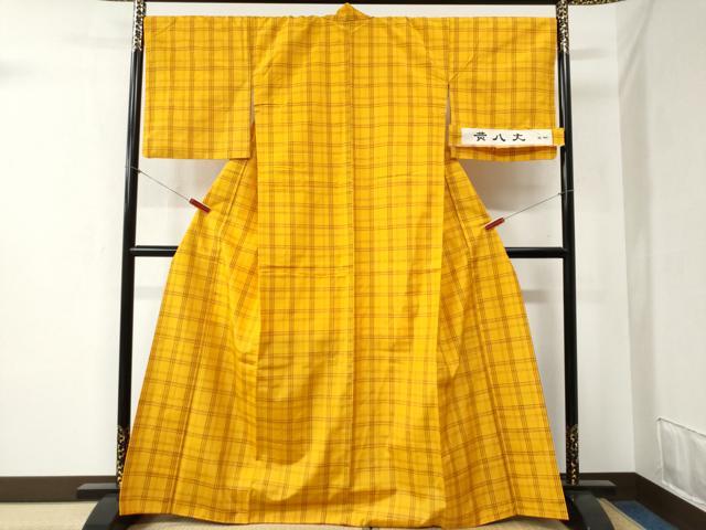 平和屋着物●黄八丈　格子　正絹　逸品　CABB4445yc 平和屋着物○黄八丈 格子 正絹 逸品 CABB4445yc