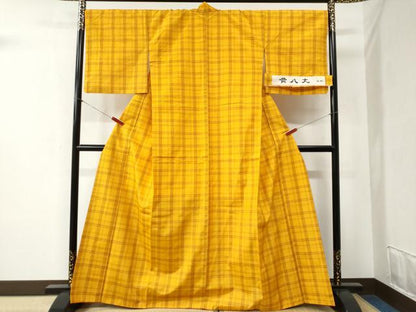 平和屋着物●黄八丈　格子　正絹　逸品　CABB4445yc