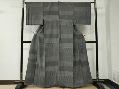 平和屋着物●江戸小紋 横段文 黒地 正絹 逸品 CABB4448yc
