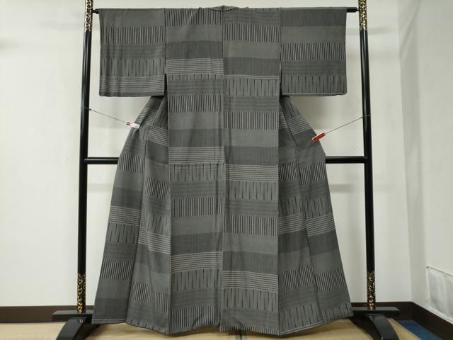 平和屋着物●江戸小紋 横段文 黒地 正絹 逸品 CABB4448yc