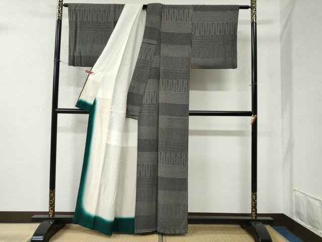 平和屋着物●江戸小紋 横段文 黒地 正絹 逸品 CABB4448yc