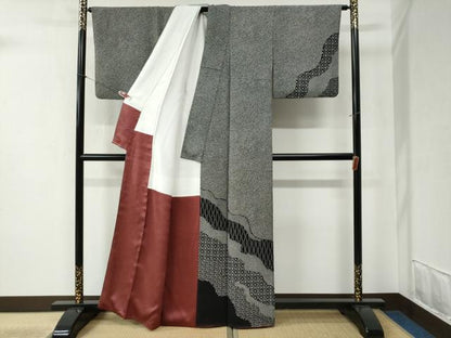 平和屋着物●訪問着 鹿の子文様 道長吉祥文 黒地 正絹 逸品 CABB4449yc