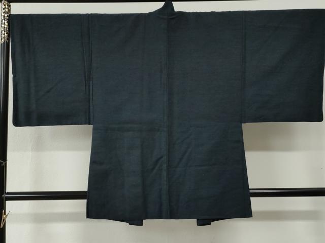 平和屋着物●男性　紬　アンサンブル　色無地　濃紺地　正絹　逸品　CABB4451yc