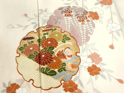 平和屋着物●訪問着 刺繍 雪輪鴛鴦草花文 暈し染め 金彩 正絹 逸品 CABB4455yc