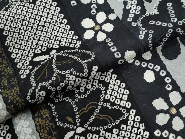 平和屋着物●上質な小紋　若村麻由美作　花蝶間道　黒地　金彩　反端付き　正絹　逸品　CABB4457yc