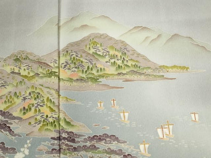 平和屋着物●本加賀友禅作家 茶谷孝志 色留袖 遠山帆船浜松花文 暈し染め 正絹 逸品 CABB4469yc