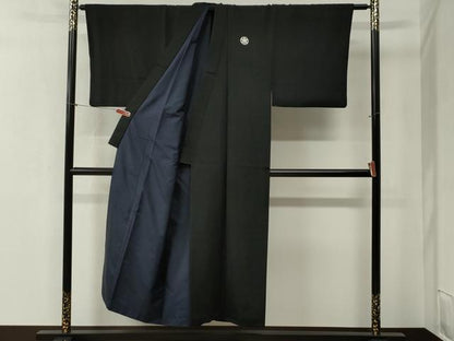 平和屋着物●男性　黒紋付　羽織セット　羽裏：浜松文　正絹　逸品　CABB4472yc