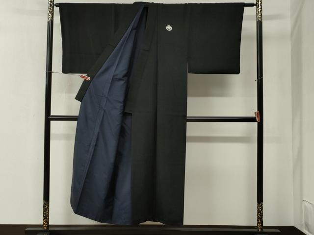 平和屋着物●男性　黒紋付　羽織セット　羽裏：浜松文　正絹　逸品　CABB4472yc