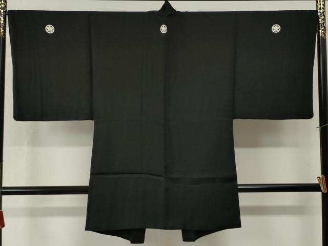 平和屋着物●男性　黒紋付　羽織セット　羽裏：浜松文　正絹　逸品　CABB4472yc