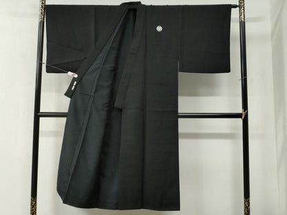平和屋着物●男性　黒紋付　羽織セット　作家物　羽裏：風景文　正絹　逸品　CABB4476yc