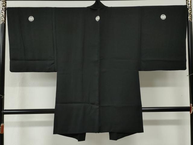 平和屋着物●男性　黒紋付　羽織セット　作家物　羽裏：風景文　正絹　逸品　CABB4476yc