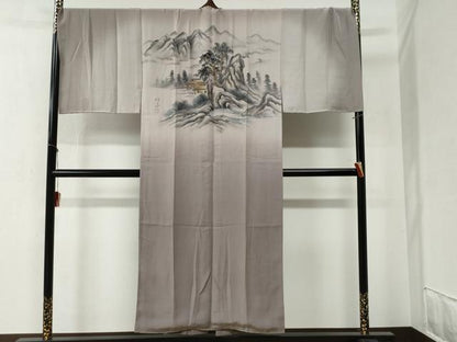 平和屋着物●男性　紬　アンサンブル・長襦袢セット　色無地　朽葉色　羽織：涅色　キングサイズ　正絹　逸品　未使用　CABB4477yc