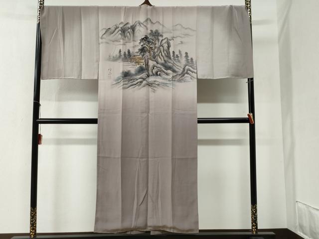 平和屋着物●男性　紬　アンサンブル・長襦袢セット　色無地　朽葉色　羽織：涅色　キングサイズ　正絹　逸品　未使用　CABB4477yc