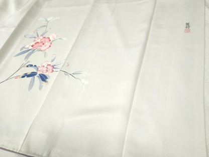 平和屋着物●訪問着 友禅 作家物 休み鳥枝花文 暈し染め 正絹 逸品 未使用 CABB4481yc