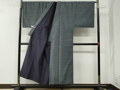 平和屋着物●男性　紬　アンサンブル　色無地　灰色　キングサイズ　正絹　逸品　未使用　CABB4483yc