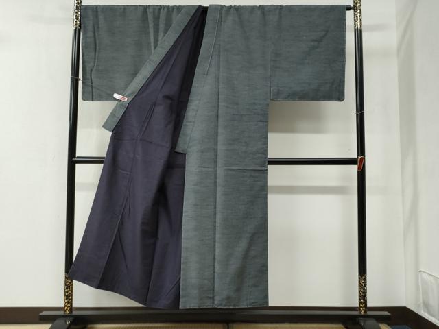 平和屋着物●男性　紬　アンサンブル　色無地　灰色　キングサイズ　正絹　逸品　未使用　CABB4483yc