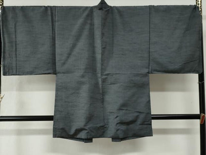平和屋着物●男性　紬　アンサンブル　色無地　灰色　キングサイズ　正絹　逸品　未使用　CABB4483yc