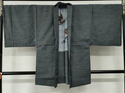 平和屋着物●男性　紬　アンサンブル　色無地　灰色　キングサイズ　正絹　逸品　未使用　CABB4483yc