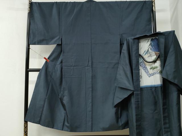 平和屋着物●男性　紬　アンサンブル　蚊絣　羽裏：一富士二鷹三茄子　正絹　逸品　CABB4484yc