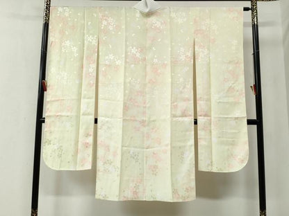 平和屋着物●振袖用長襦袢　無双仕立て　舞桜地紋　暈し染め　半衿刺繍　正絹　逸品　未使用　CABB4489yc