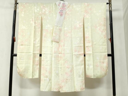 平和屋着物●振袖用長襦袢　無双仕立て　舞桜地紋　暈し染め　半衿刺繍　正絹　逸品　未使用　CABB4489yc