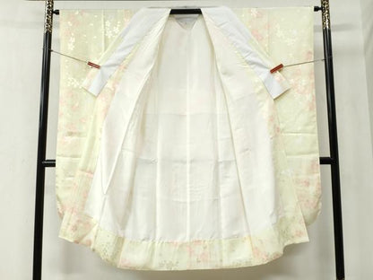 平和屋着物●振袖用長襦袢　無双仕立て　舞桜地紋　暈し染め　半衿刺繍　正絹　逸品　未使用　CABB4489yc