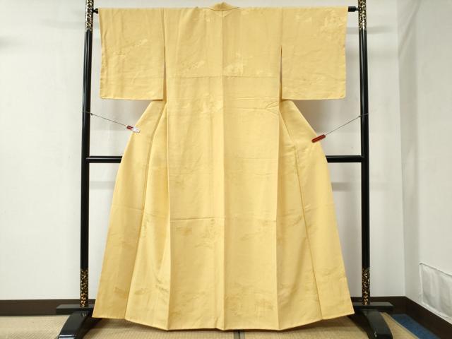 平和屋着物●上質な色無地　雲取り御所車人物地紋　花葉色　正絹　逸品　未使用　CABB4492yc