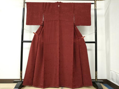 平和屋着物●上質な色無地　亀甲吉祥地紋　葡萄茶色　正絹　逸品　未使用　CABB4494yc