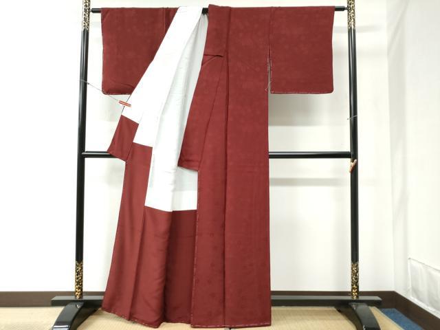 平和屋着物●上質な色無地　亀甲吉祥地紋　葡萄茶色　正絹　逸品　未使用　CABB4494yc