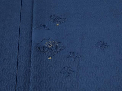 平和屋着物●訪問着　刺繍　扇面尽くし　紺青色　金糸　正絹　逸品　CABB4496yc