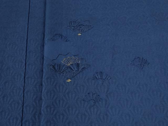 平和屋着物●訪問着　刺繍　扇面尽くし　紺青色　金糸　正絹　逸品　CABB4496yc