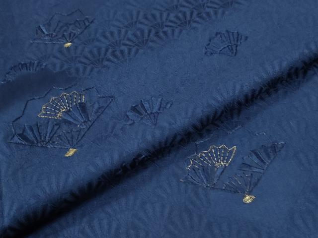 平和屋着物●訪問着　刺繍　扇面尽くし　紺青色　金糸　正絹　逸品　CABB4496yc