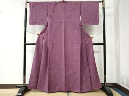平和屋着物●上質な色無地　雲取り鹿の子京風景地紋　京紫色　正絹　逸品　CABB4497yc