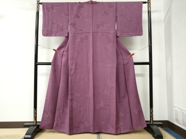 平和屋着物●上質な色無地　雲取り鹿の子京風景地紋　京紫色　正絹　逸品　CABB4497yc