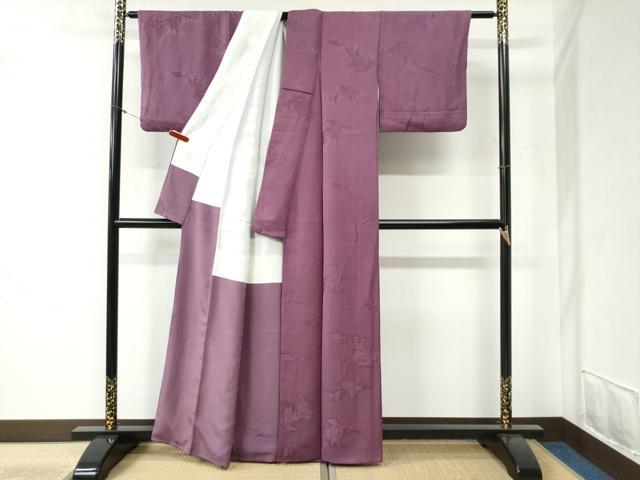 平和屋着物●上質な色無地　雲取り鹿の子京風景地紋　京紫色　正絹　逸品　CABB4497yc
